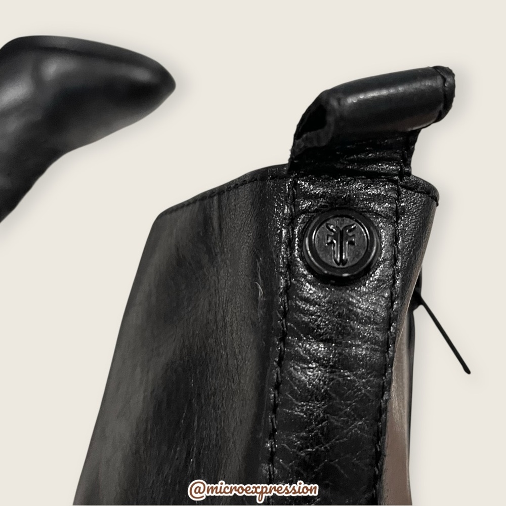 $399 Frye Pia Black Leather Combat Lace Up Moto Goth Block Heel Ankle Bootie - Picture 11 of 15